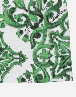 Jersey shorts with green majolica print