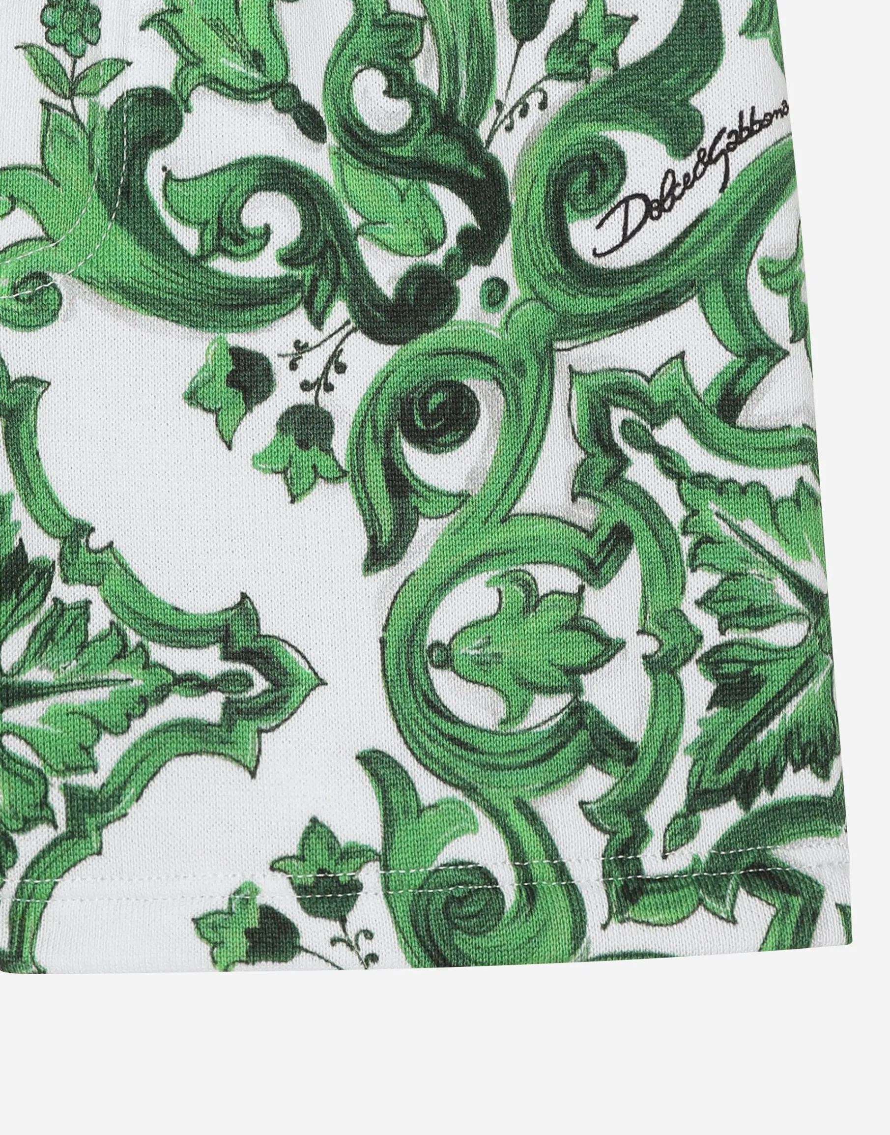Jersey shorts with green majolica print