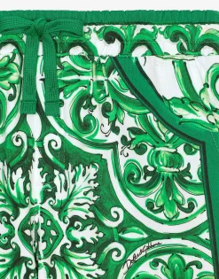 Jersey shorts with green majolica print
