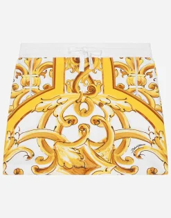 Jersey skirt with yellow majolica print