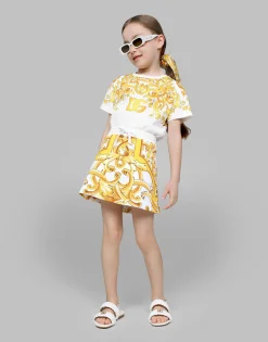 Jersey skirt with yellow majolica print