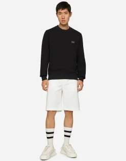 Jersey sweatshirt with branded tag