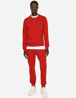 Jersey sweatshirt with branded tag