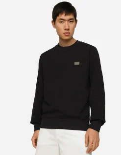 Jersey sweatshirt with branded tag