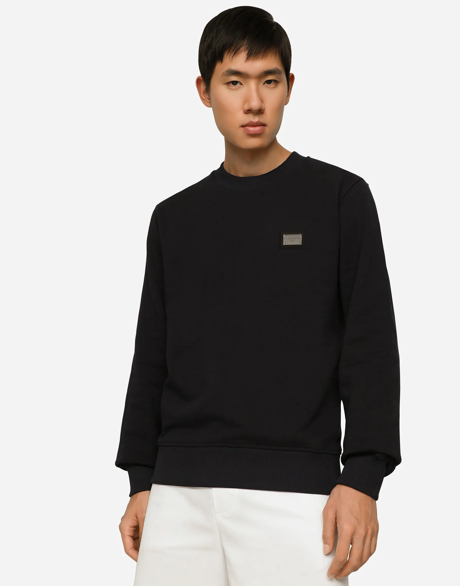 Jersey sweatshirt with branded tag