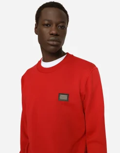 Jersey sweatshirt with branded tag