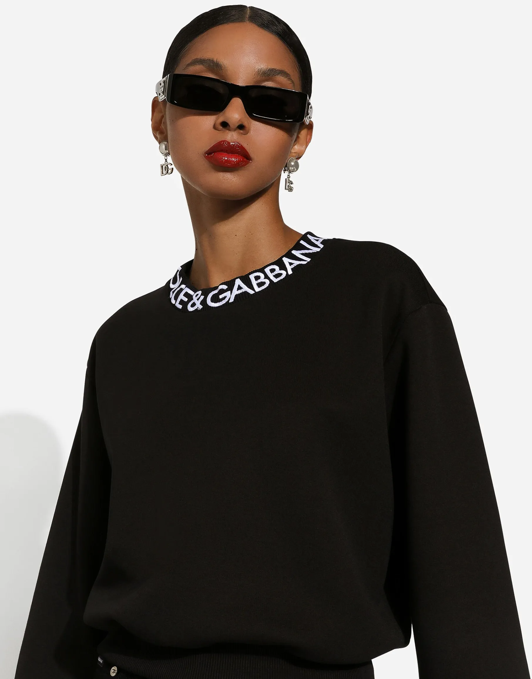 Jersey sweatshirt with Dolce&Gabbana logo embroidery