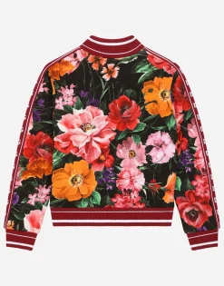 Jersey sweatshirt with floral print over a black background