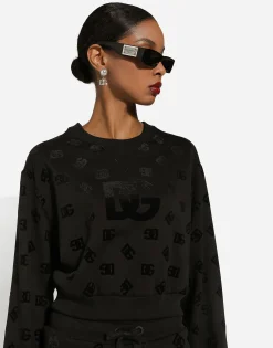 Jersey sweatshirt with flocked DG logo print
