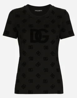 Jersey T-shirt with all-over flocked DG logo