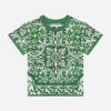 Jersey T-shirt with all-over green majolica print