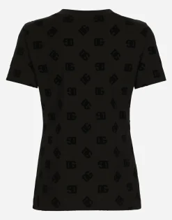 Jersey T-shirt with all-over flocked DG logo