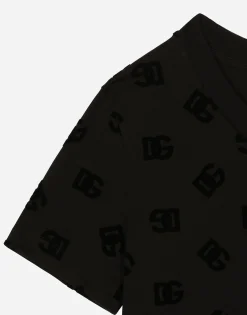 Jersey T-shirt with all-over flocked DG logo