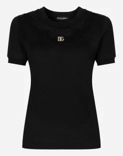 Jersey T-shirt with DG logo and lace inserts