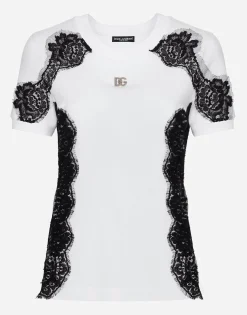 Jersey T-shirt with DG logo and lace inserts