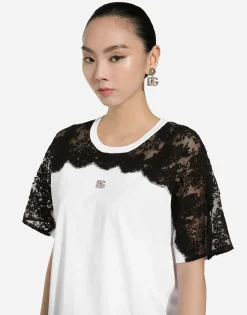 Jersey T-shirt with DG logo and lace inserts