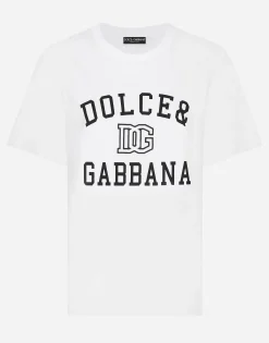 Jersey T-shirt with Dolce&Gabbana logo embroidery and lettering