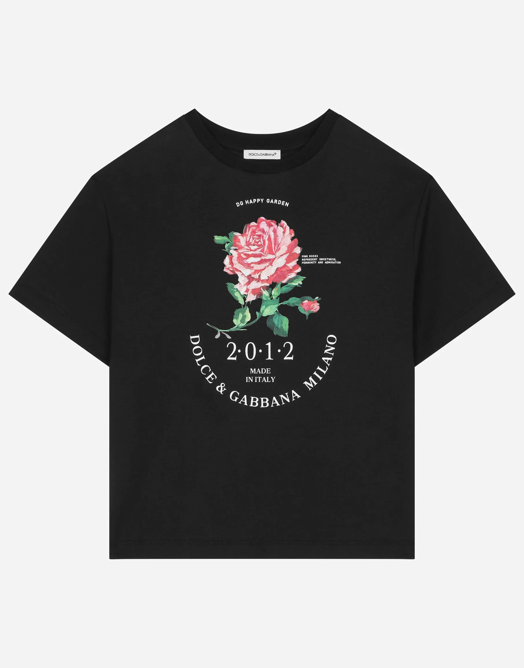 Jersey T-shirt with Dolce&Gabbana logo and rose