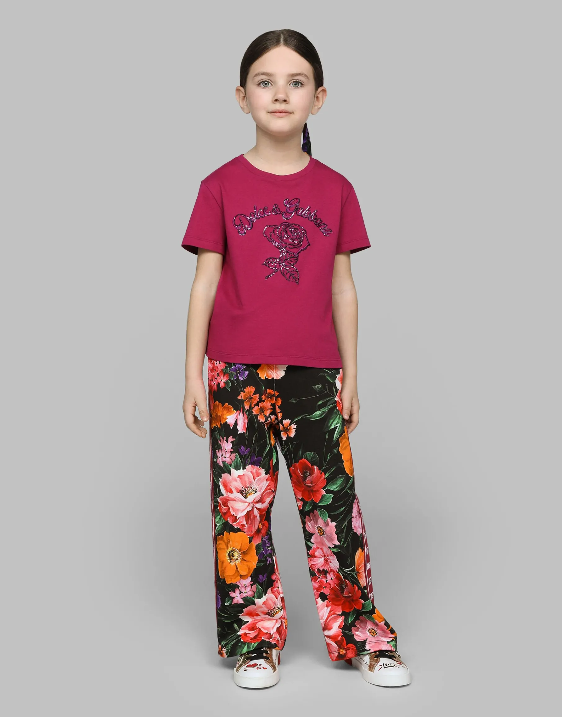 Jersey T-shirt with Dolce&Gabbana logo and rose