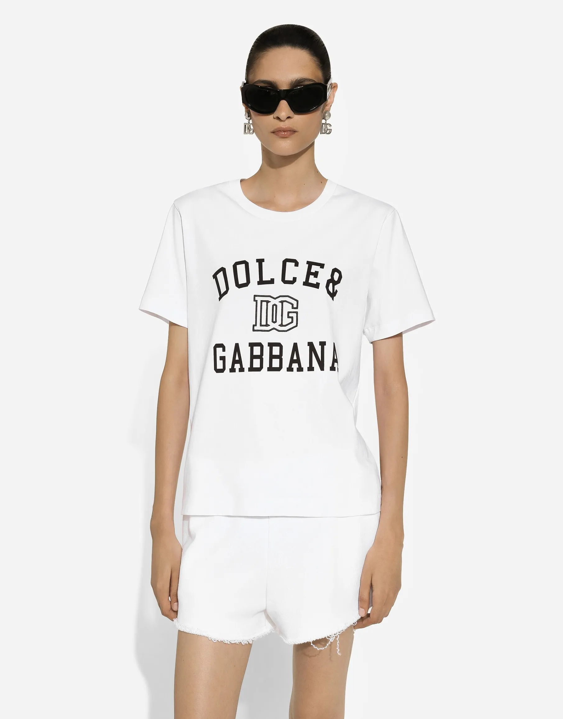Jersey T-shirt with Dolce&Gabbana logo embroidery and lettering