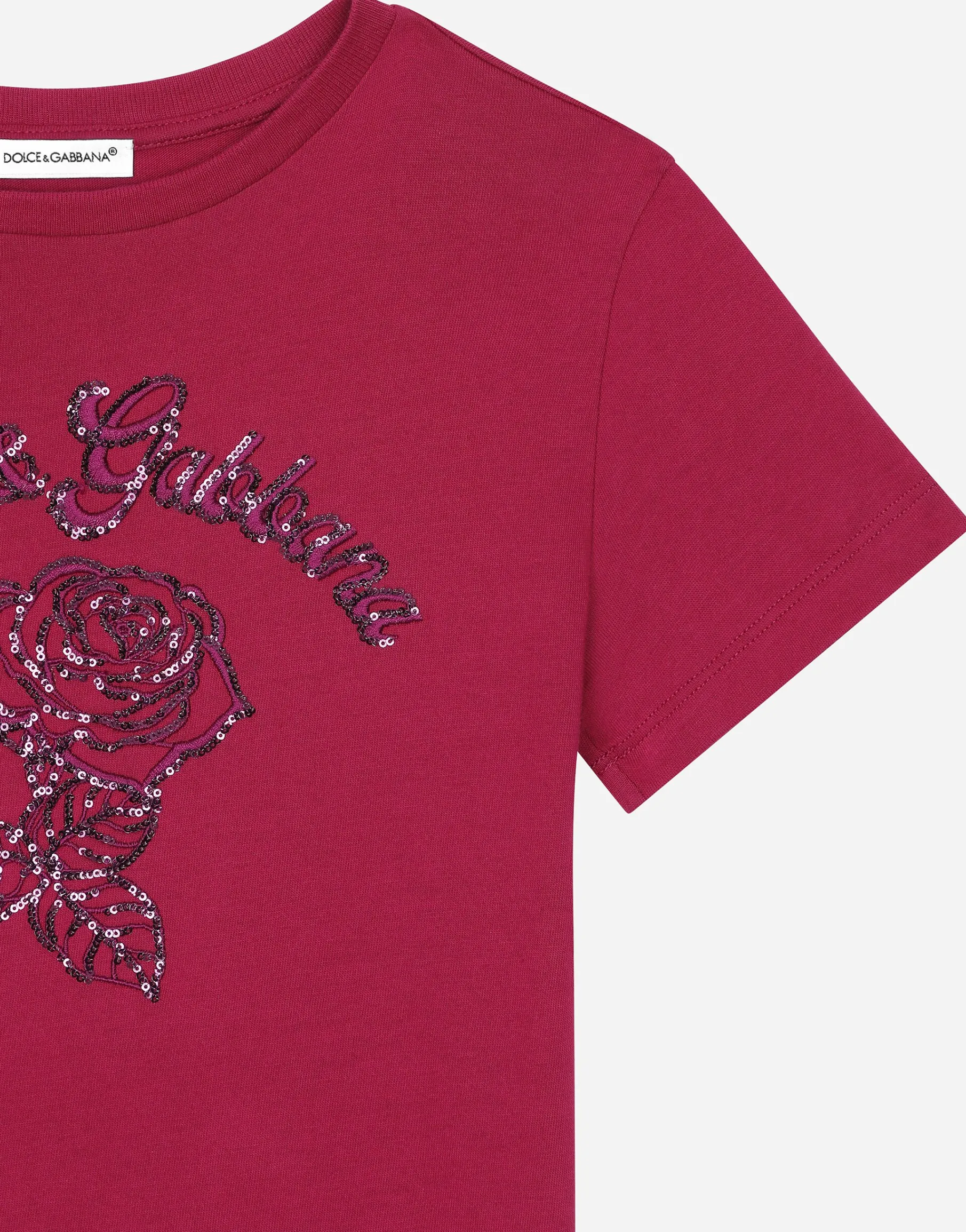Jersey T-shirt with Dolce&Gabbana logo and rose