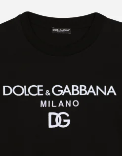Jersey T-shirt with flocked logo print
