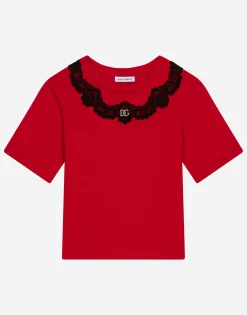 Jersey T-shirt with lace insert