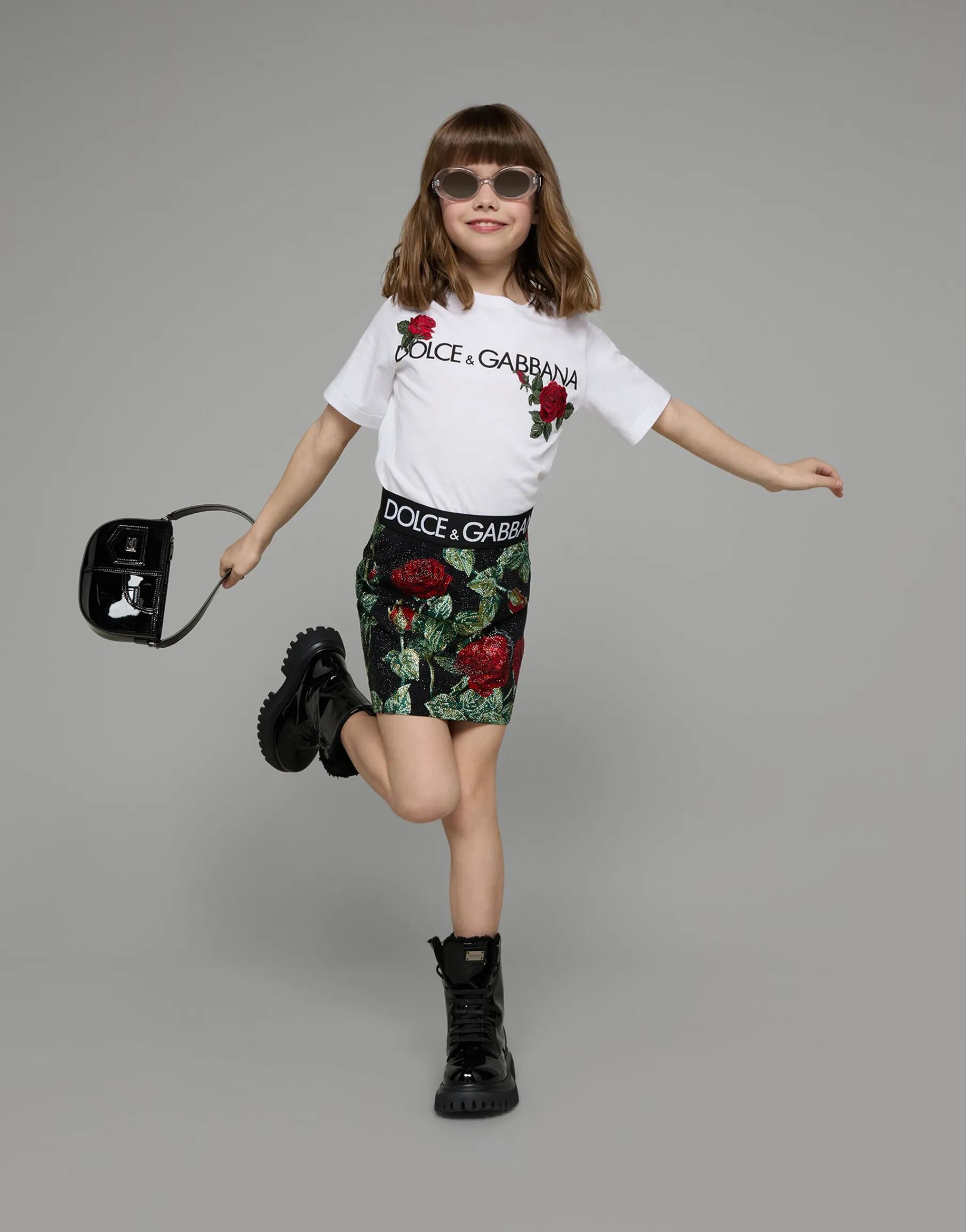 Jersey T-shirt with logo print and rose patch