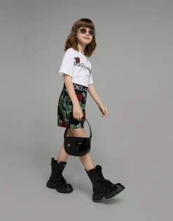 Jersey T-shirt with logo print and rose patch