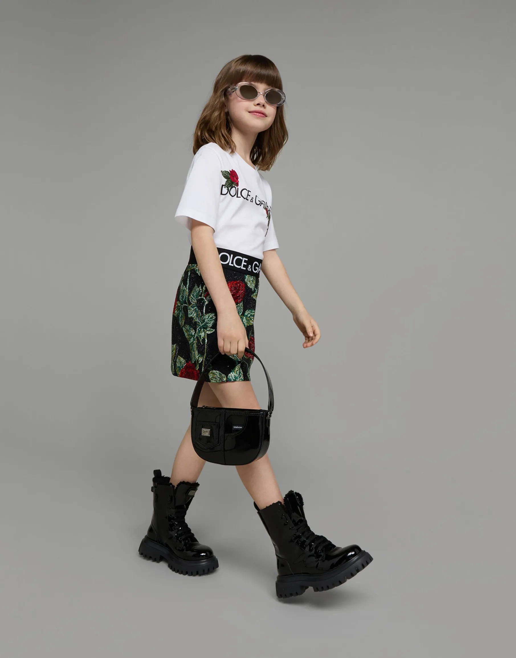 Jersey T-shirt with logo print and rose patch