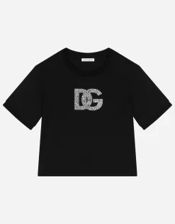 Jersey T-shirt with rhinestone logo