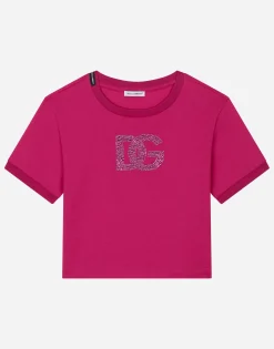 Jersey T-shirt with rhinestone logo