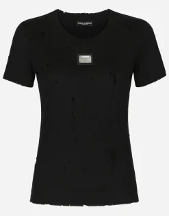 Jersey T-shirt with rips and Dolce&Gabbana tag