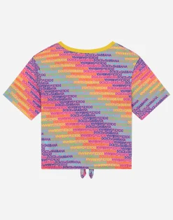 Jersey T-shirt with tie detail and all-over logo print