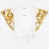 Jersey T-shirt with yellow majolica print and Dolce&Gabbana logo