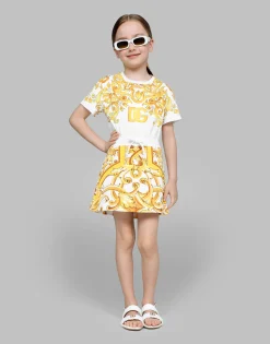 Jersey T-shirt with yellow majolica print and DG logo