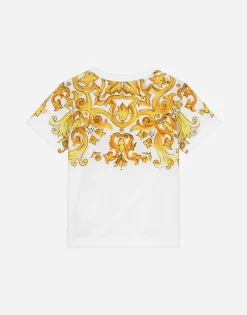 Jersey T-shirt with yellow majolica print and DG logo