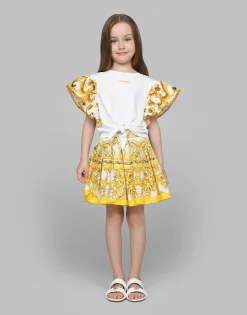 Jersey T-shirt with yellow majolica print and Dolce&Gabbana logo