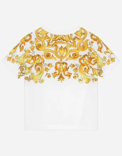 Jersey T-shirt with yellow majolica print and DG logo