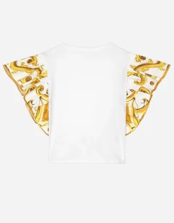 Jersey T-shirt with yellow majolica print and Dolce&Gabbana logo