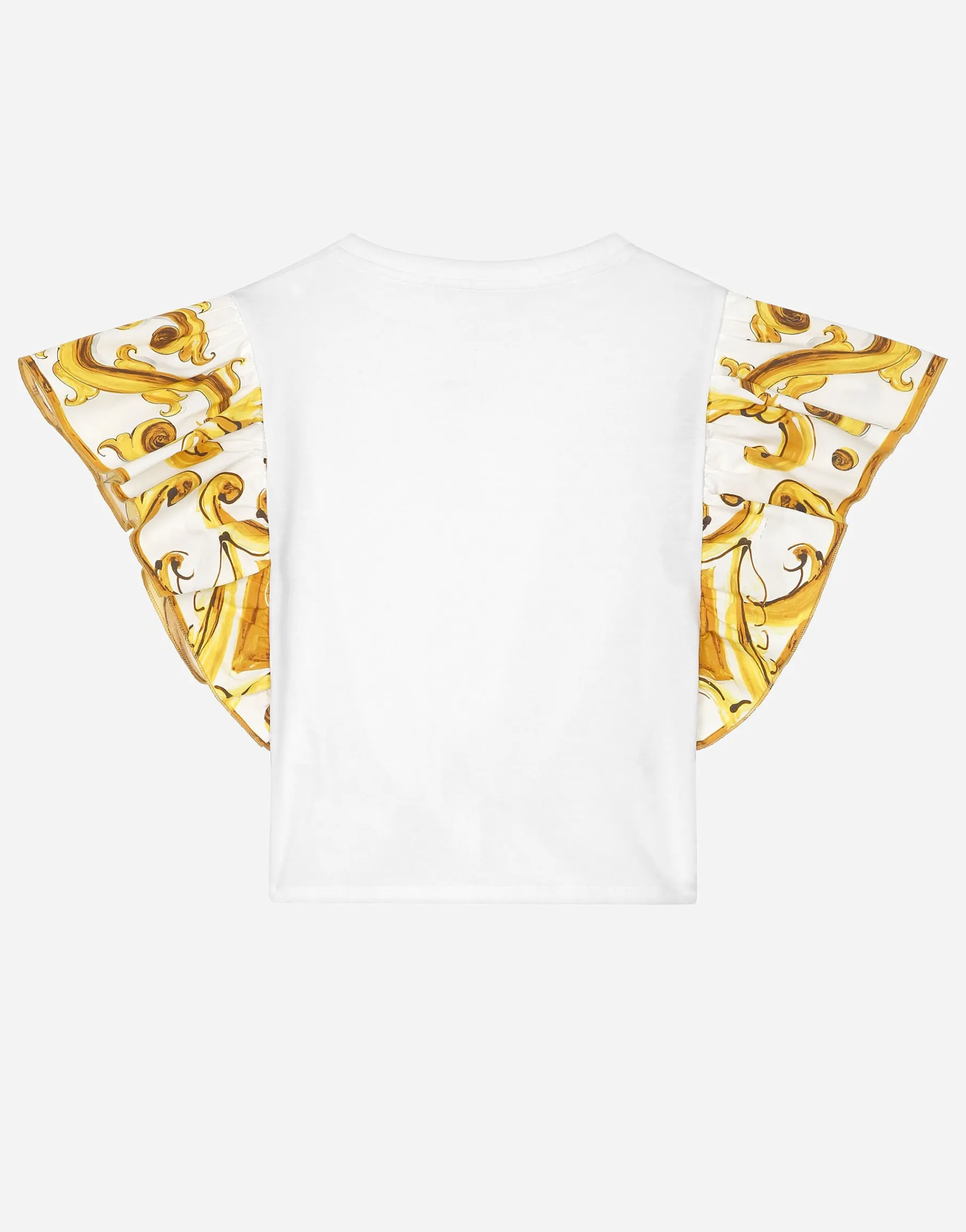 Jersey T-shirt with yellow majolica print and Dolce&Gabbana logo