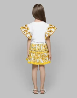 Jersey T-shirt with yellow majolica print and Dolce&Gabbana logo