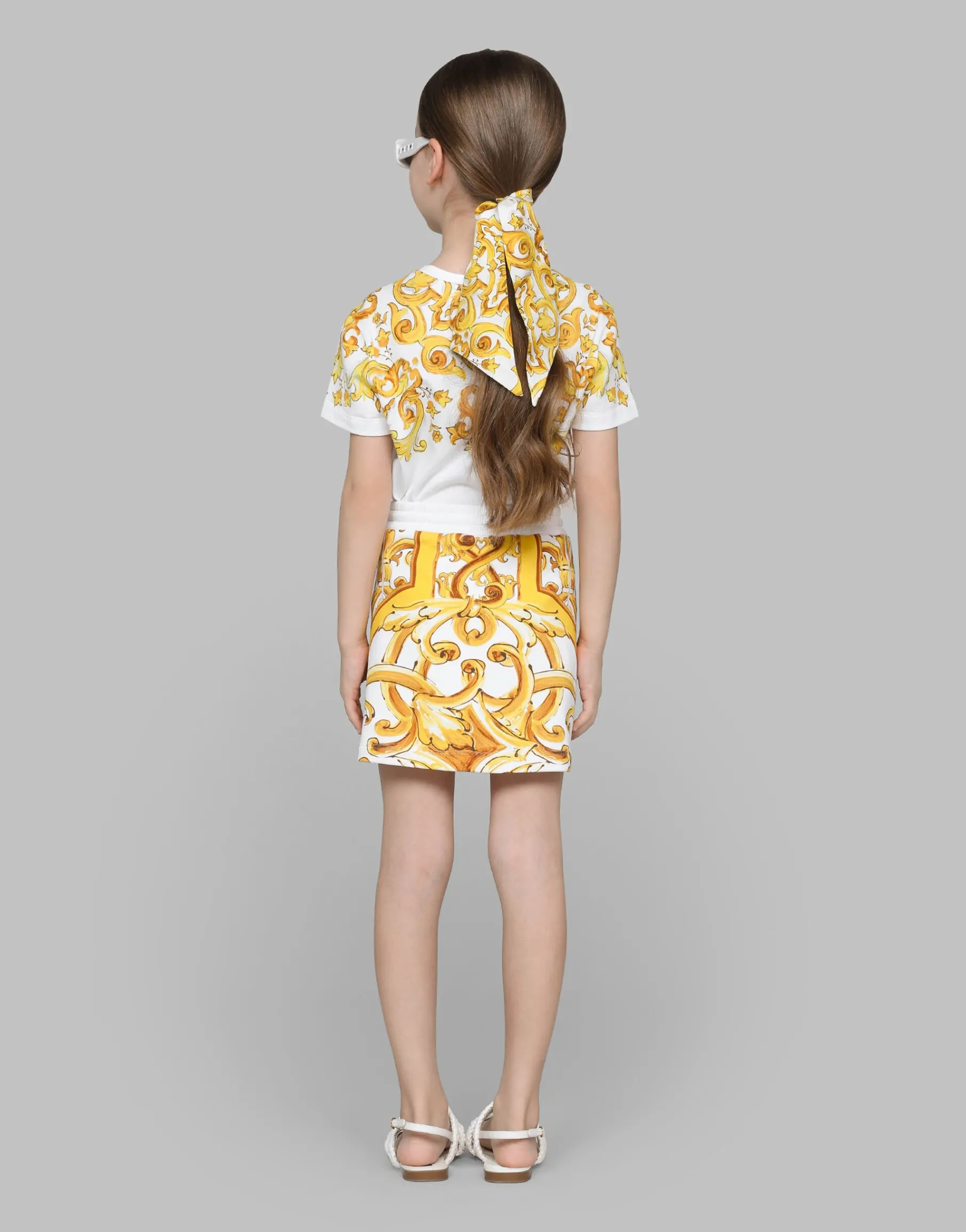 Jersey T-shirt with yellow majolica print and DG logo
