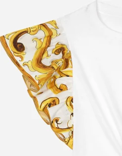 Jersey T-shirt with yellow majolica print and Dolce&Gabbana logo