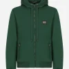 Jersey zip-up hoodie with branded tag