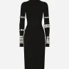 KIM DOLCE&GABBANA Calf-length dress in jersey Milano rib with rhinestones