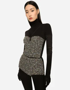 KIM DOLCE&GABBANA Corset top with rhinestone embellishment
