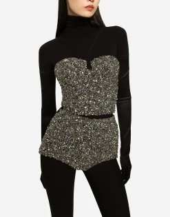 KIM DOLCE&GABBANA Corset top with rhinestone embellishment