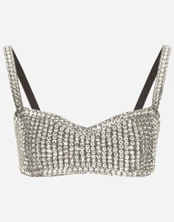 KIM DOLCE&GABBANA Crop top with fusible rhinestones