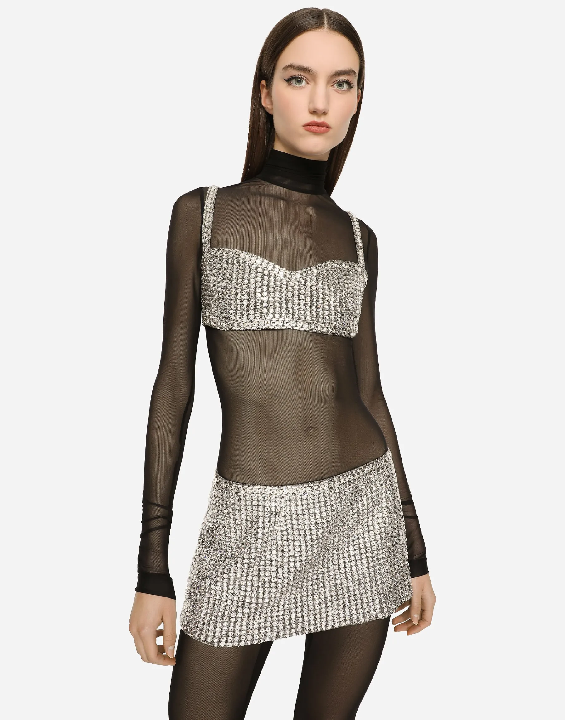 KIM DOLCE&GABBANA Crop top with fusible rhinestones